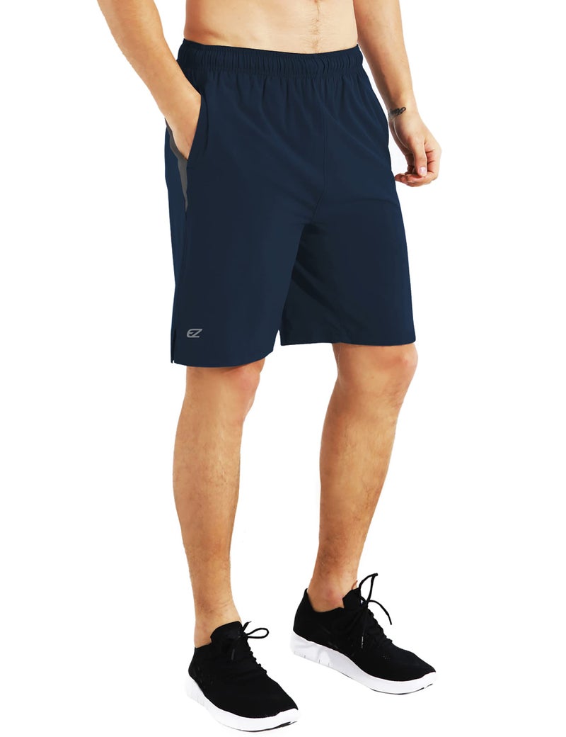EZRUN Mens 9 Inch Lightweight Running Workout Shorts with Liner Loose-Fit Gym Shorts for Men with Zipper Pockets(Blue,L) - Image 1